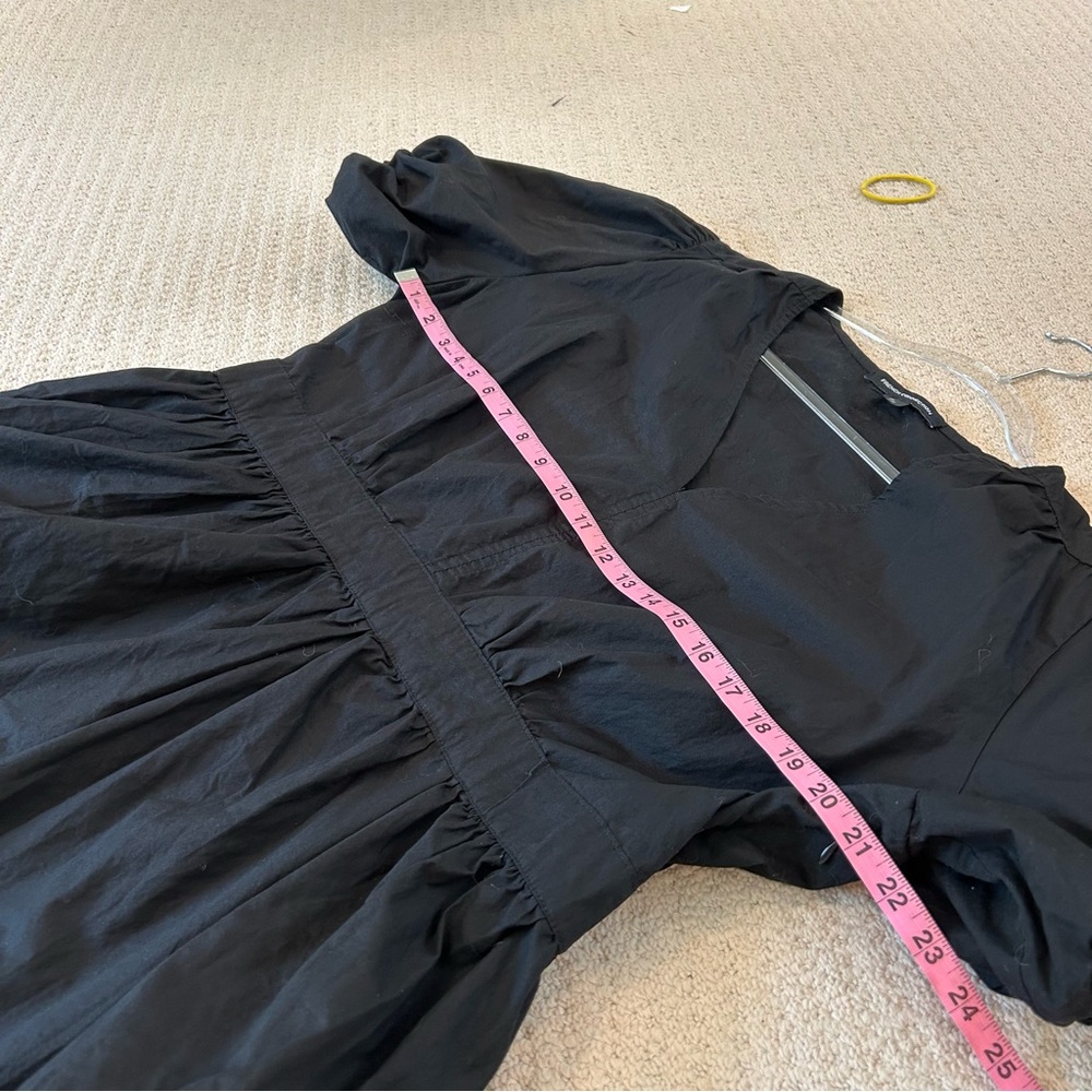 French Connection Black Poplin Puff Sleeve Tiered Midi Dress Cottagecore - Picture 5 of 8
